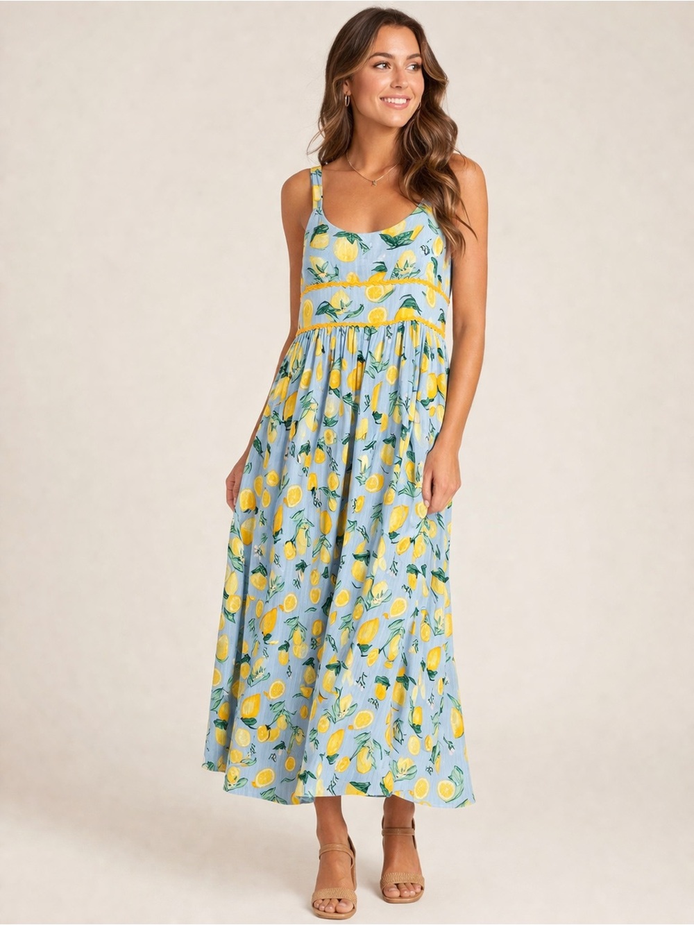 NWT Maison Tara Lemon Cotton Anthro Style Maxi Dress 🍋💙